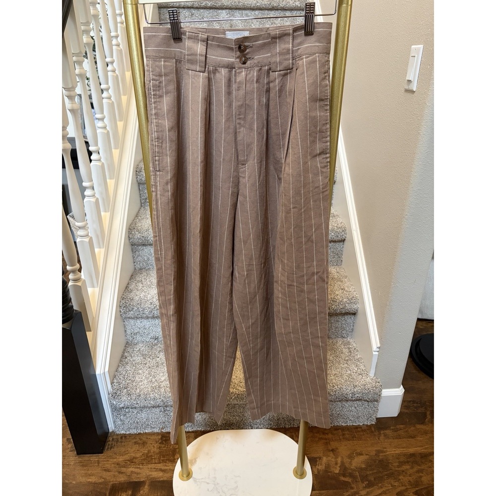 Esprit High Waisted Y2K 90's Tapered Linen Striped Parisian Civic Indie 5/6